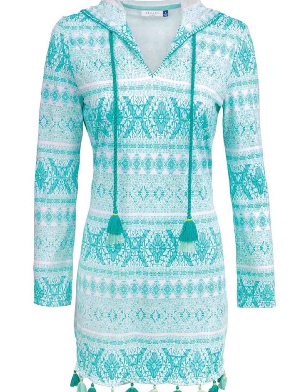 Cabana Life Aqua Printed Hooded Tassel Swim Coverup